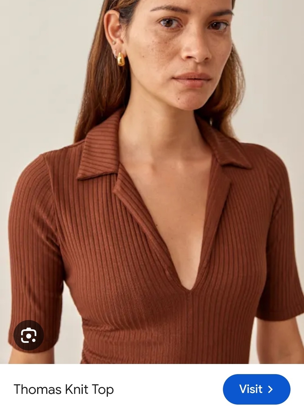 Reformation Thomas Ribbed Short Sleeve Top in Brown/Rust Size M